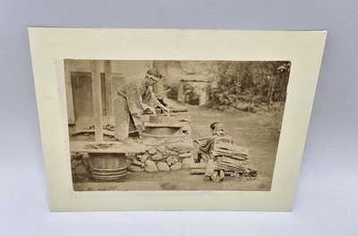 Late 19th Century 4x6 Sepia Photo-Two Men working at crude stove in Japan.