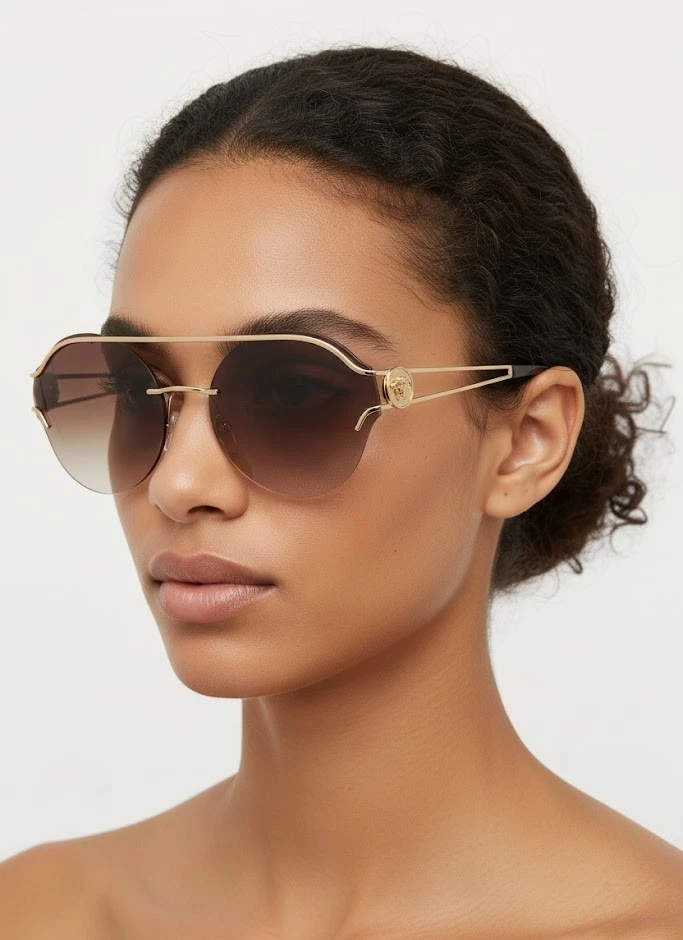 Versace MOD 2162 1252/33 Gold‎ Aviator Sunglasses Made in Italy Versace Gold Aviator Sunglasses for Women for sale | eBay main image 3