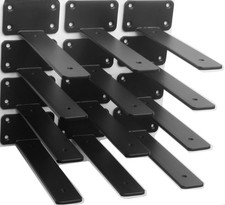 12 Pack - 8 inch Black Hidden L Shelf Bracket (1/5 Inch Thicked) Iron Floating S