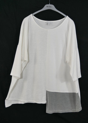 GINA LAURA Blusen Shirt Weiß Grau Lagenlook Modern Chic Größe 52/54 TOP!