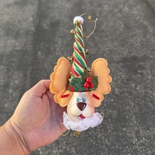 Blown Glass Reindeer Head Christmas Ornament Swirl Santa Hat Holly Glass 8.5"