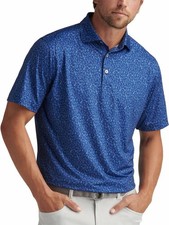 NEW - Peter Millar Golf Shirt Polo CS Summer Comfort Wine Country Print XXL Blue