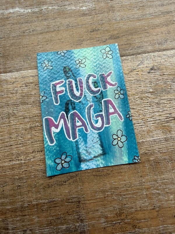 Original ACEO Acrylic Mini Painting 2.5x3.5 Anti Trump MAGA trash Leftist fdt