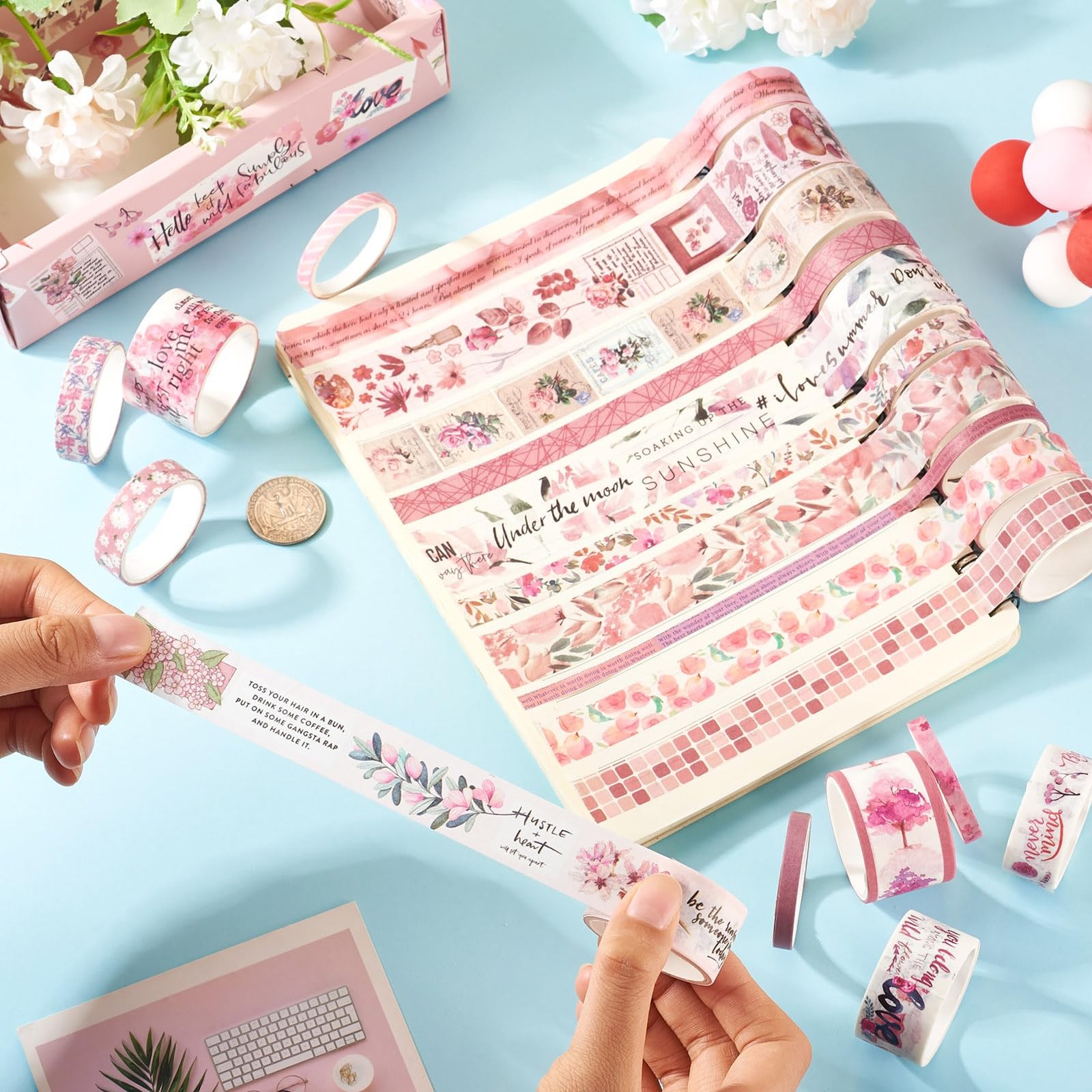 20 Rolls Washi Tape Set Colored Masking Tape Spring Flower Letter Retro Decor...