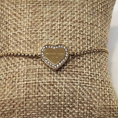 Bracciale Michael Kors Heritage Cristallo Cuore Scorrevole Tono Oro Catena Designer