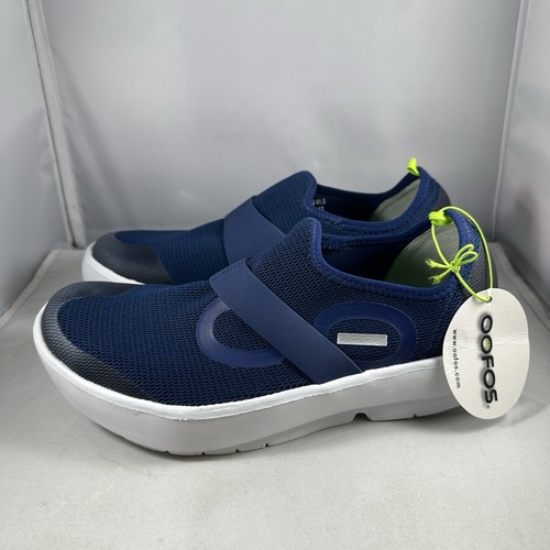 OOFOS OOmg Low Mesh Recovery Shoe Comfort Slip On White Navy Mens Size 8.5 NWT - Picture 2 of 10
