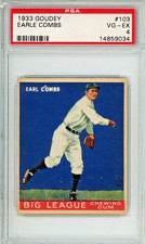 1933 Goudey Earle Combs rookie baseball card, graded VG-EX 4, #103 HOF Yankees