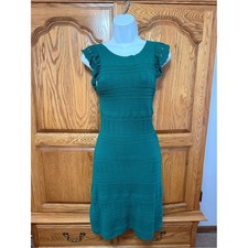 Sezane Melodie Dress Sz XS Emerald Green Fancy Knit Ruffle Mini Bodycon French