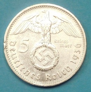 1936-g GERMANY 5 MARK COIN - Third Reich - SILVER German