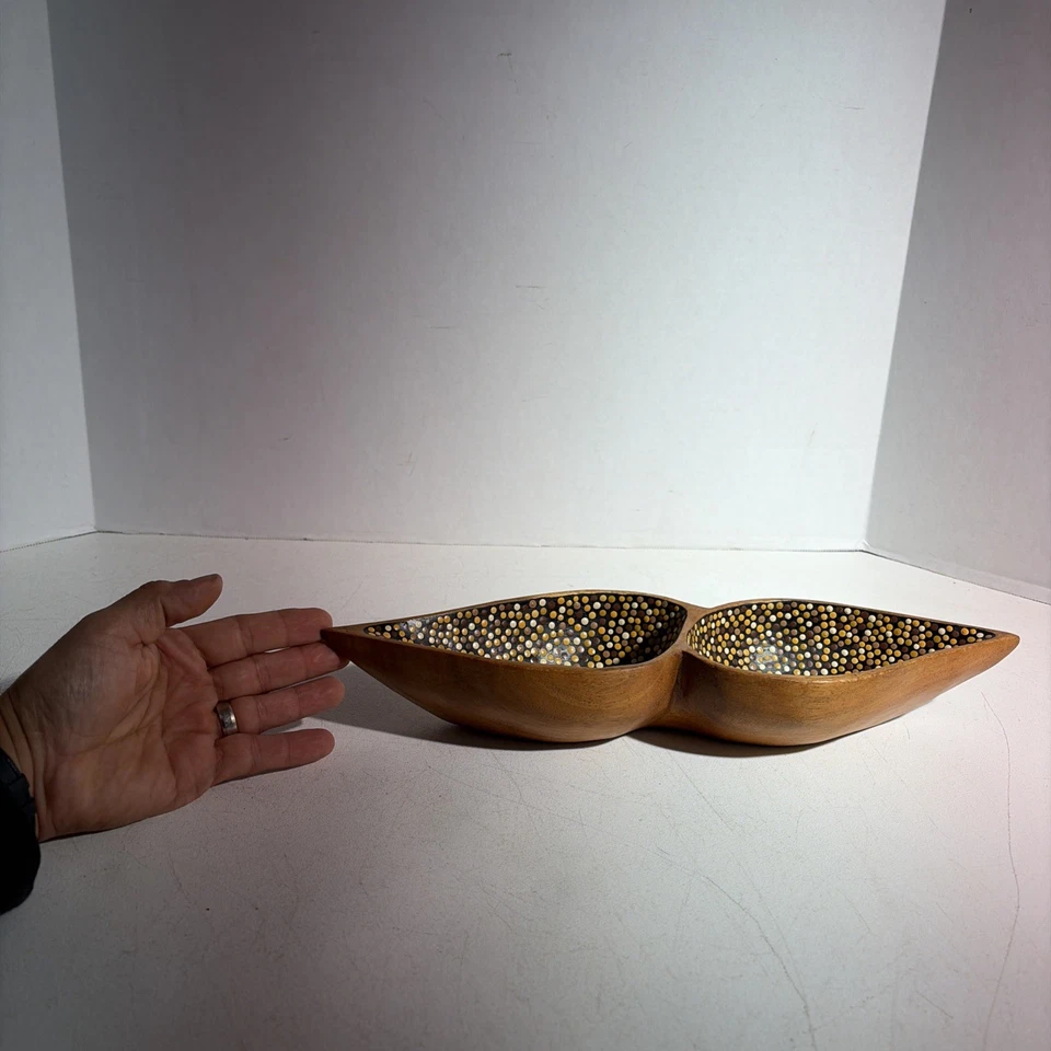 Tazón de madera tallado a mano estilo moderno de mediados de siglo llaves de baratija plato porta monedas Foto 4 de 4