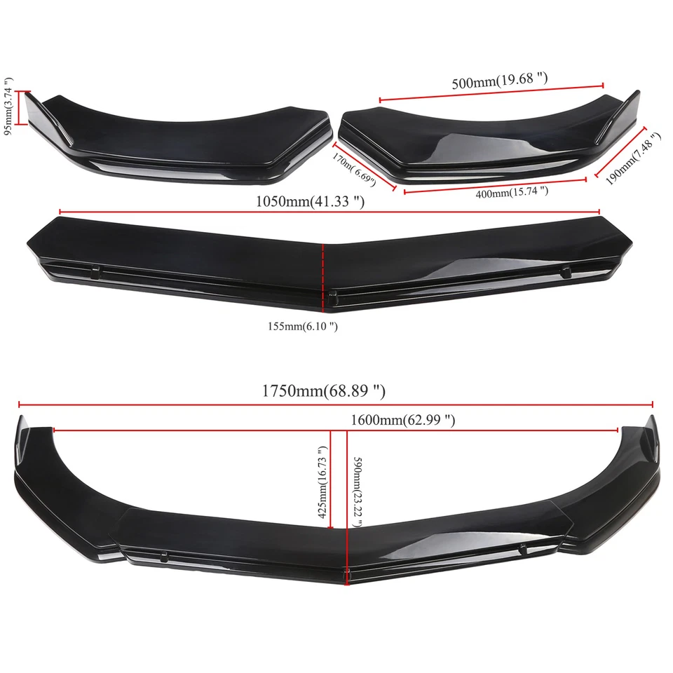 For Nissan 370Z 350Z Black Car Front Bumper Chin Lip Spoiler Splitter Body Kit - Imagem 3 de 4