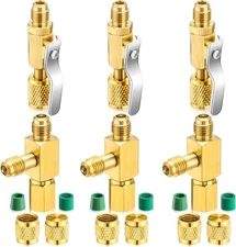 6 Pcs Air Conditioner Ball Valve and Quick Coupler Access Tee 1/4" SAE Adapter 6