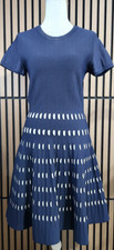 Michael Kors Navy White Knit Fit & Flare Dress M Geometric Short Sleeve Stretch