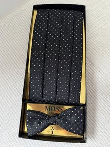Vintage Moss Bros Black Bow Tie Cummerbund Set Diamanté Boxed 'Kelly/Earl' RARE