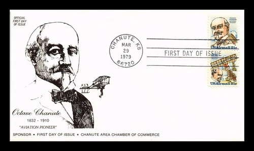 DR JIM STAMPS US COVER OCTAVE CHANUTE AVIATION PIONEER AIR MAIL FDC SETENANT