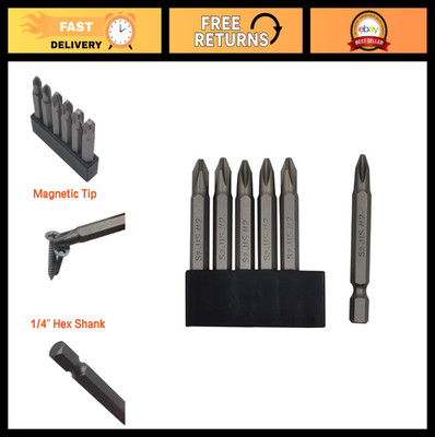 6Pcs JIS Screwdriver Bit Set, 50mm Magnetic Tip, 1/4'' Hex Shank, S2 Steel, Stora
