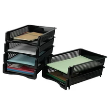 Stackable Office Paper Tray Organizer 6 Pack Black Plastic Letter Trays