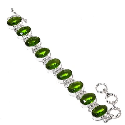 Bracelet bijoux en argent sterling 925 fait main pierre précieuse péridot fac...