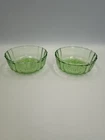 2 Vintage Green Depression Uranium Glowing Vaseline Glass Bowls 4" D