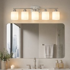 32" Vanity Light Nickel Bathroom Mirror LED Wall Lamp Milk Glass Sconce Fixture