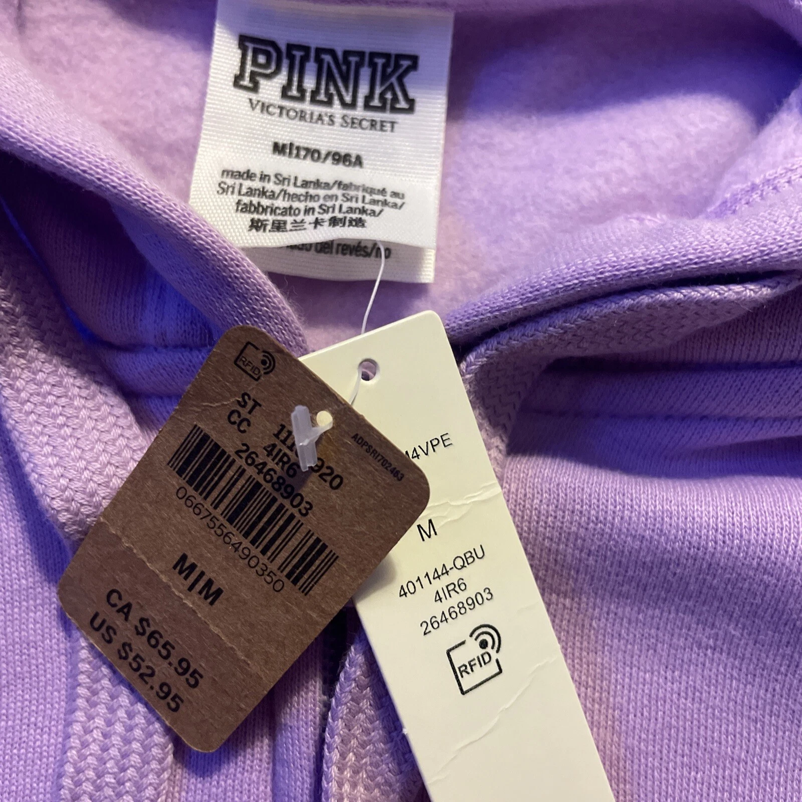 UNDERCOVER Victoria Secrets rosa donna felpa con cappuccio zip lavanda taglia media
