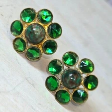 VTG Victorian revival Screw back earrings Lucite w/ Heliotropes Bloodstone