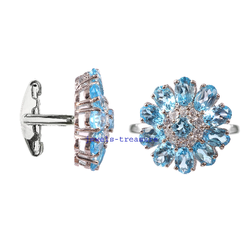Natural Blue topaz & CZ Gemstones with 925 Sterling silver Cufflinks #5544 - Picture 2 of 3