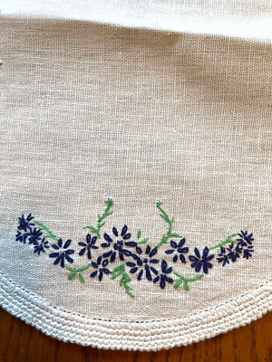 Sweet Vintage Hand Embroidered Table Runner Dresser Scarf Blue Flowers 13.5  x 12 | eBay