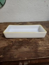 Vintage Style Unmarked Glass Refrigerator Dish? Yellow Trim NO LID