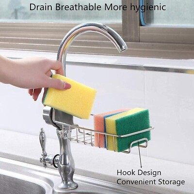 Kitchen Sink Drain Rack & Storage Shelf | Soap, Sponge, Cloth Holder | Silver/Gray 9 thumbnail image
