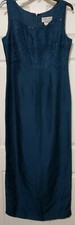 Papell Boutique Womens Evening Dress 10 Blue Beaded Embroidered Gown Prom Party