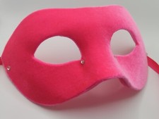 Pink velvet masquerade mask with rhinestone accents - One Size
