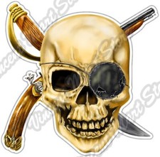 Pirate Skull Gun Sword Gothic Buccaneer Sea Car Bumper Vinyl Sticker Decal 4.6"