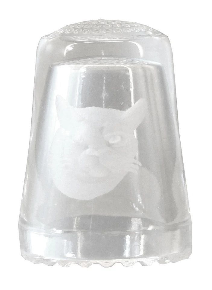 ULLMANNGLASS Thimble in Crystal Glass with Hand Engraved Cat Motif - AE753