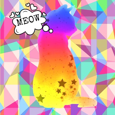 Super Fun Cat Sticker Colorful Meow Kitty Kitten Geometric Vivid Pop (3 Inch)