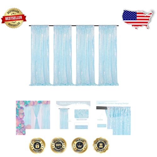 Seamless 2ft x 8ft Mermaid Blue Sequin Backdrop - 4 Piece Set for Celebrations