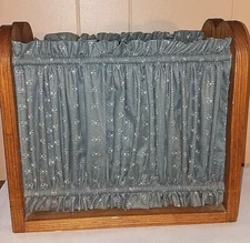 Magazine Rack Sewing Rack w/ Blue Curtain Sides Vintage Solid Wooden w/Handle