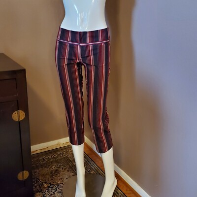 Y2K MANGO MNG red, blue, gray striped capri pants US 4 UK 8