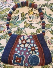 Rising Tide Gray Felted Wool Applique Flowers Artsy Purse Hand Bag Nepal