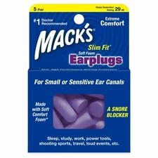 Mack's Slim Fit Soft Foam Comfort Earplugs For Small Sensitive Ear Canals 5 Pair