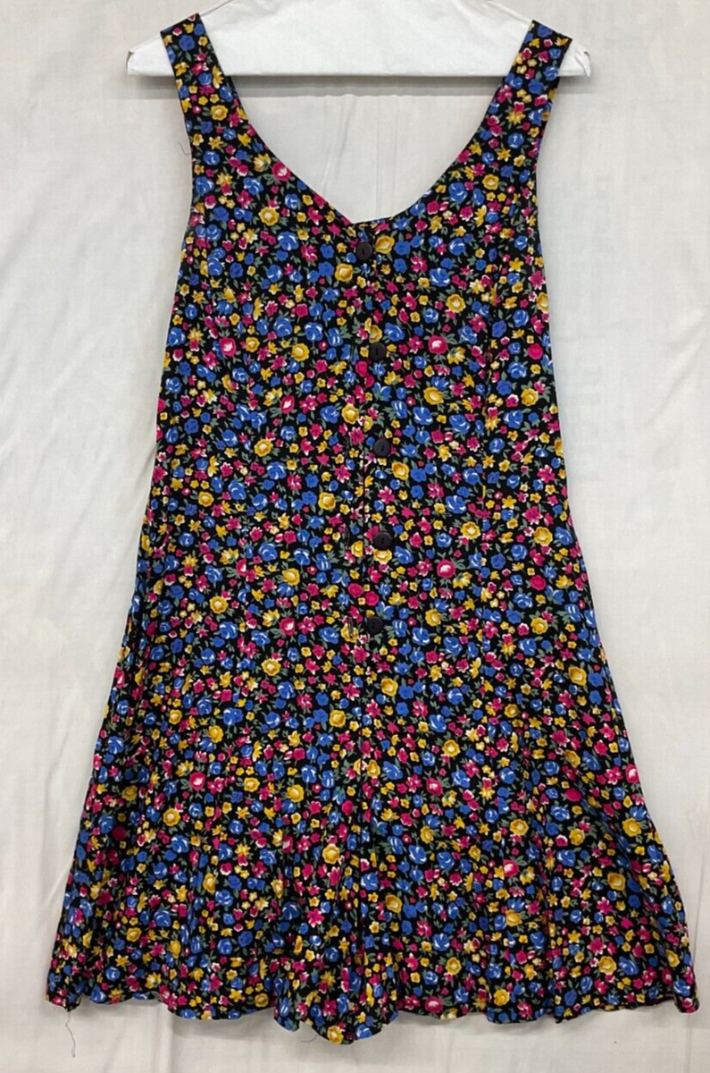 WESTPORT LTD SLEEVELESS PINK/BLUE/YELLOW FLORAL ON BLACK BUTTON-UP