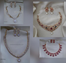 Indian Bollywood Gold Plated AD CZ Long  Choker Necklace Bridal Jewelry Set 4