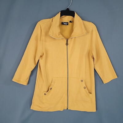 Onque Casual Women's Full Zip Jacket 3/4 Sleeve Yellow Size S