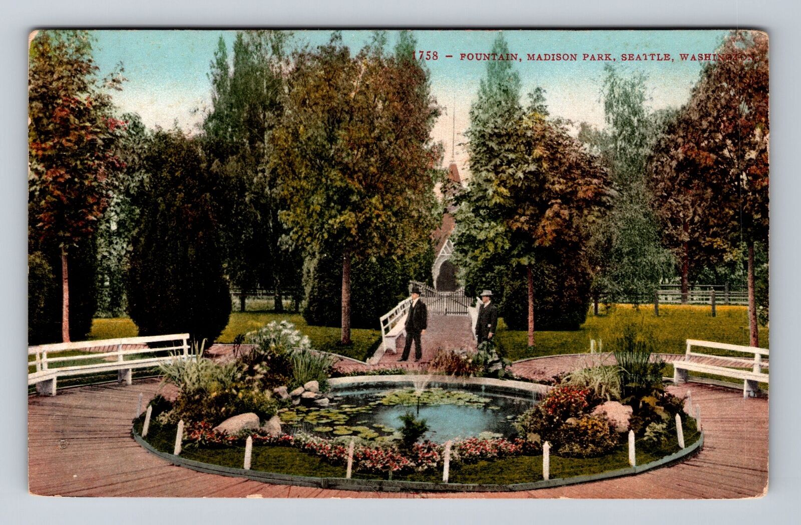 Vintage Seattle WA Madison Park Fountain Antique Postcard