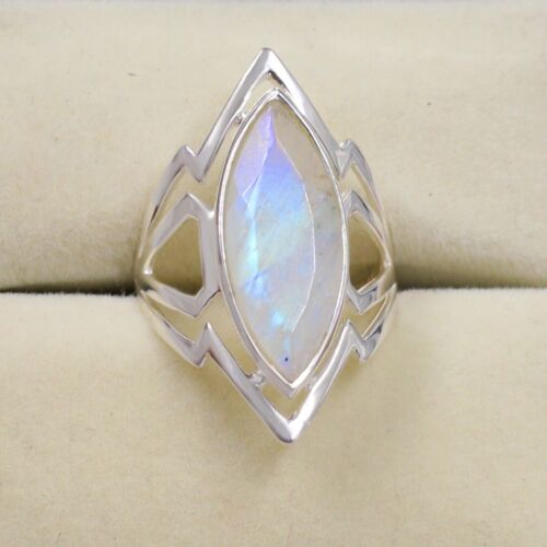 Fire Moonstone Ring Natural Gemstone Jewelry 925 Silver Sterling Handmade Ring - Afbeelding 1 van 9