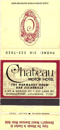 Chateau Motor Hotel The Normandy Room, Shreveport, LA Vintage Matchbook Cover