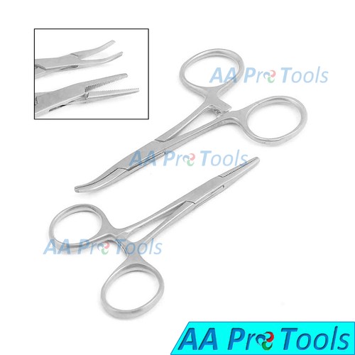 2 Pieces Fishing Hemostats Forceps Hook Remover 4" Straight Curved Tip
