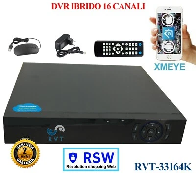 RVT DVR NVR 16 Canali Full HD 5 mpx IP 5 MPX xmeye Ibrido AHD CVI TVI CVBS P2P