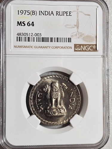 India 1 Rupee 1975B NGC MS 64