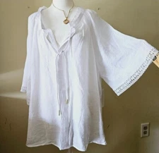 Counterparts Size XL White Pullover Open Neck Summer Blouse Top Shirt with Flare